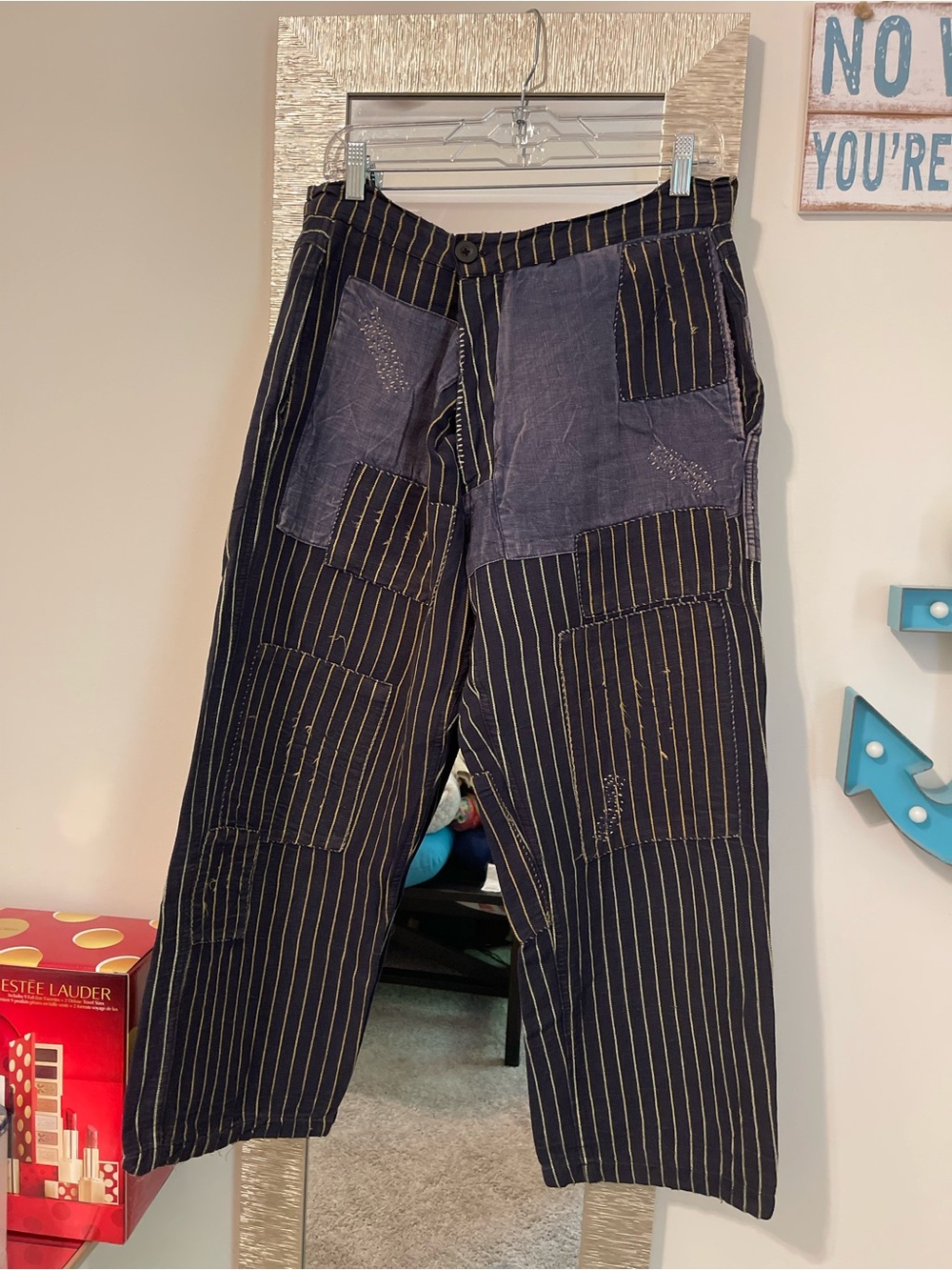 Magnolia Pearl Lilou Navy Pinstripe Patchwork Ankle Pants